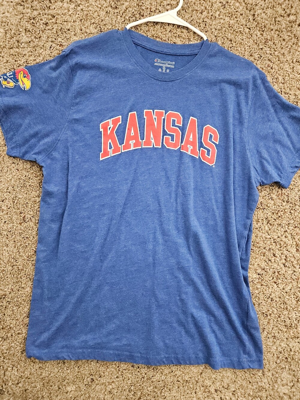 Champion Blue KU T-Shirt with Red Kansas Lettering XL